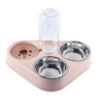 500ML 3 in 1 Dog Cat Feeder Bowl With Dog Water Bottle Cat Automatic Drinking Bowl Cat Food Bowl Pet Stainless Steel Double SL