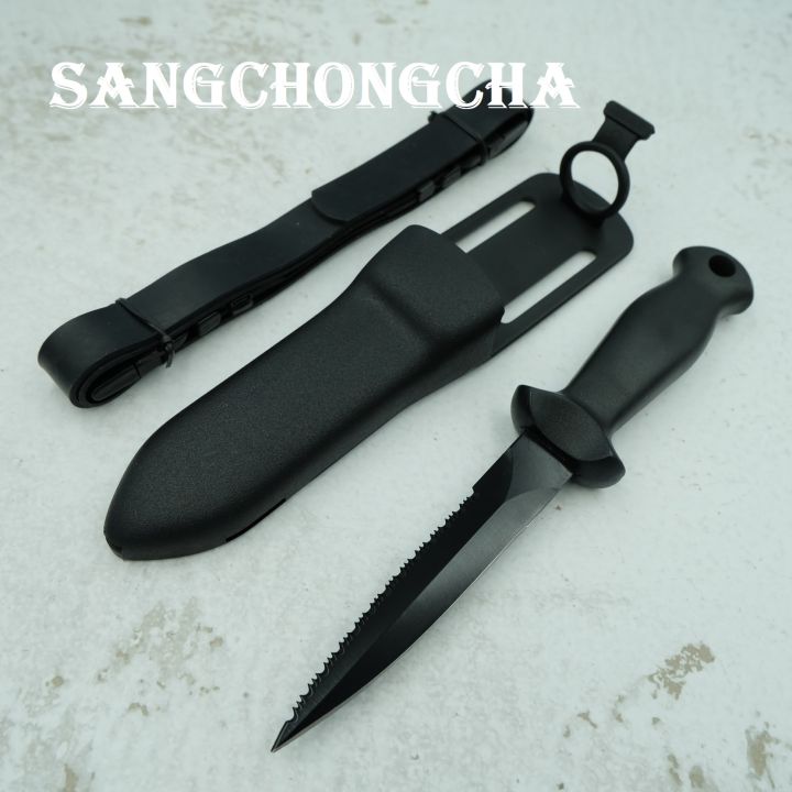 sangchongcha-fx007-มีดดำน้ำคุณภาพสูง-อุปกรณ์ดำน้ำ-มีดดำน้ำลึก-มีดแทงปลา-มีดใต้น้ำ-scuba-diving-ใบมีด420ssทนสนิม-ยาว21-9cm-แถมปลอกพลาสติก-ยางรัดขาอย่างดี
