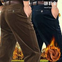 COD ✧❦☊ vffe899 Mens Pants Corduroy Leisure Straight High Waist Striped Business Large Size Rest Pure Cotton New Style {Pants Light Middle-Elderly Elderly.