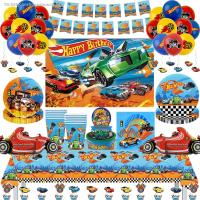 ♛☃ Racing Car Birthday Party Decorations Hot Wheels Paper Cup Plate Napkin Tablecloth Balloon Banner for Kids Party Shower Supplies