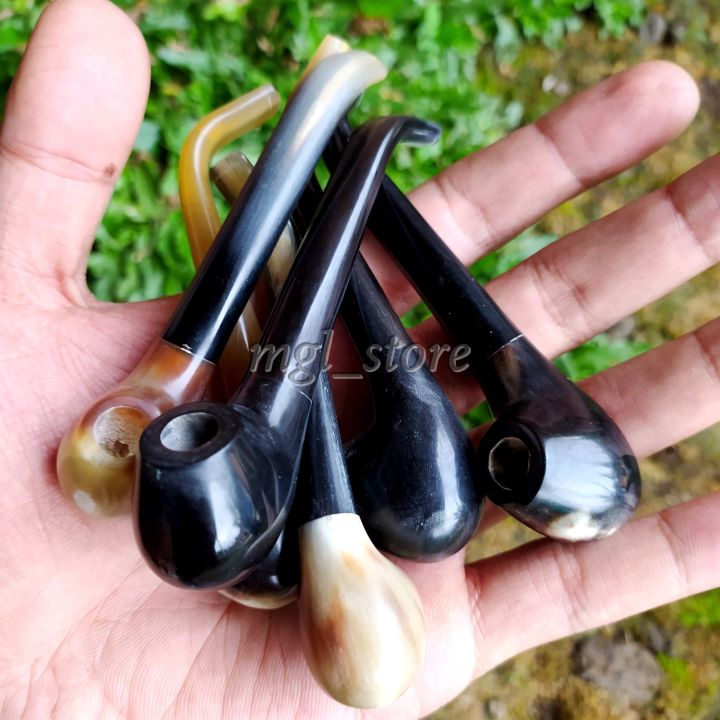 Pipa Rokok Bahan Full Tanduk Asli Model Cangklong Kecil Pipa Rokok Lengkung Kecil Tanduk