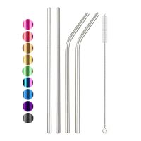 18/10 Stainless Steel Straw Set Reusable Drinking Straw High Quality Metal Colorful Straw With Cleaner Brush Bar Party Accessory Specialty Glassware