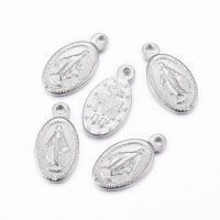 10pc 304 Stainless Steel Pendants Oval with Virgin Mary Stainless Steel Color 12.5x6.5x1.5mm Hole: 1mm