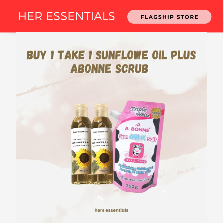 [3 in 1] 2pcs Sunflower Oil and 1pc Abonne Milk Salt Scrub Bundle