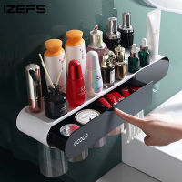 IZEFS ที่วางแปรงสีฟันใหม่ Home Wall-Mouned Toothbrush Holder Automatic Toothpaste Squeezer Storage Rack อุปกรณ์ห้องน้ำ