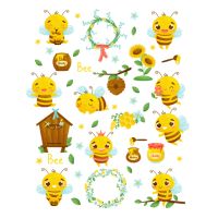 Greenbox 2Pcs สติ๊กเกอร์ติดผนัง Self-Adhesive กันน้ำ PVC Bee ฤดูใบไม้ผลิ Window Decals สติ๊กเกอร์ติดผนังกระเบื้องสำหรับ Home