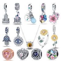 925 Sterling Silver Shiny Chrysanthemum Charm Ornate Castle Beads For Original Pandora Bracelet DIY Making Ladies Jewelry