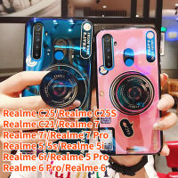 RTY เคสกล้องสำหรับ Realme C25 Realme Realme C21 Realme 7 Realme 7i Realme 7 Pro Realme 5 Realme 5S Realme 5i Realme 6i C25S 5 Pro Realme 6 Pro Realme 6เคสครอบโทรศัพท์ขาตั้ง Pegangan Kamera ย้อนยุค6ซิลิโคน