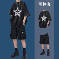 【hot seller】 cool and handsome suit a complete set of collocation tooling casual two-piece short-sleeved mens