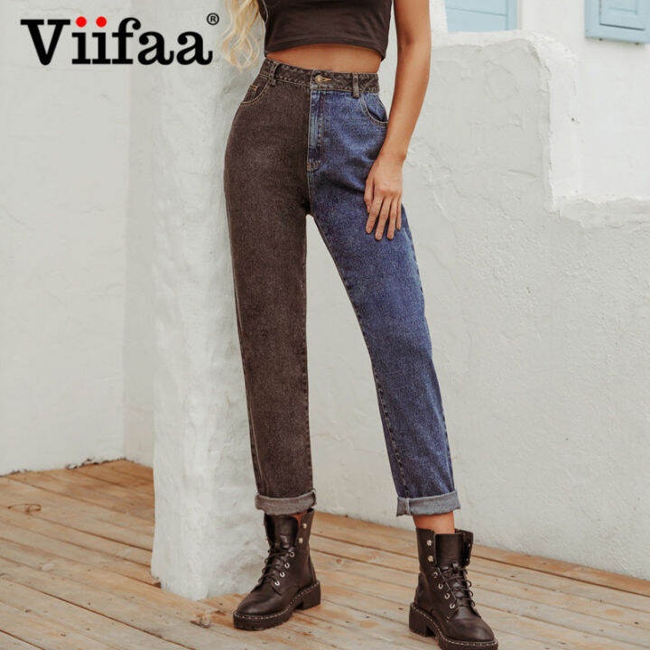 2021viifaa-black-and-blue-two-tone-high-waist-denim-jeans-for-women-2021-zipper-fly-casual-ladies-straight-jeans