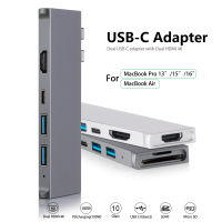 Docking Station 7-IN 1 USB Hubs With 2 HD MI Display Port USB-C PD Charging and Micro SD (480MBs) 2 USB 3.1 For