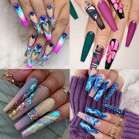 แบบยาวสไตล์ยุโรปและอเมริกา INS Wind Wearing Nail Nail Patch Fake Nail Patch Diamond Flame Love Nail Tablets ขายส่งสินค้าสำเร็จรูป