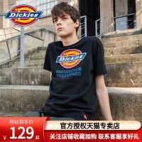 ♚Umen Dickies เสื้อยืดแขนสั้นผ้าฝ้ายผู้ชายแขนสั้นพิมพ์โลโก้คอกลมชุดคู่รักเสื้อยืดนำเทรนด์