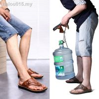 ✉♛Men sandals, leather cowhide summer new han edition antiskid pinches soft bottom one word procrastinates amphibious beach shoes