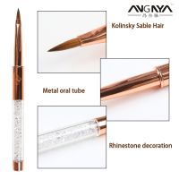 ANGNYA 1Pc Rose Gold Professional Carved Nail Art Brush 100% Kolinsky Hair 3D DIY Painting Pen UV Gel Polish Gradient Color Tips Artist Brushes Tools