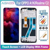 สำหรับ OPPO A1K CPH1923จอ LCD สัมผัสทำให้เป็นดิจิทัลประกอบสำหรับ Realme OPPO 6.1นิ้ว RMX1941 C2พร้อมที่เปลี่ยนกรอบกรอบหน้าจอ