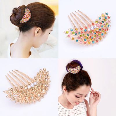 Multicolor Rhinestone pearl inlaid rainbow Princess comb womens exquisite hair accessories