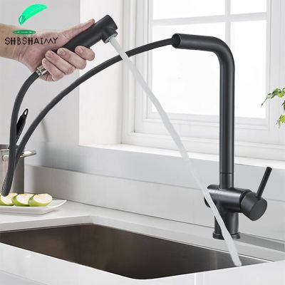 Black Pull Out Kitchen Sink Faucet 360 Rotation Two Model Stream Sprayer Nozzle Stainless Steel Hot Cold Wate Mixer Tap