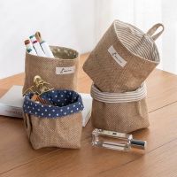 Pure Cotton Linen Bag Desktop Storage Basket Hanging Pocket Small Sack Sundries Storage Box With Handle Cosmetic Storage Bag