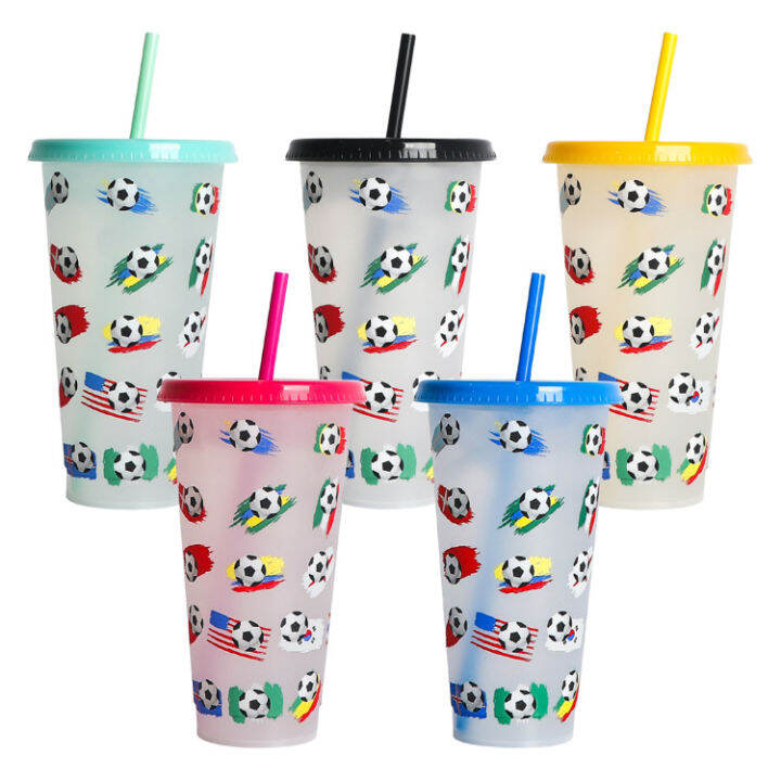 Kids Tumblers With Lids And Straws 5Pcs/Set Color Changing Iced Coffee Cup  For Adults Soccer-Style Changing Color Iced Coffee Ice Tea Cup Reusable  Cute Cold Cups Tumblers Approving | Lazada.Vn