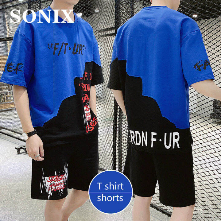 hnf531-sonix-ชาย2ชิ้นเสื้อยืดแขนสั้น5-กางเกงขายาวสำหรับผู้ชาย-casual-ชุดกีฬานักเรียนหนุ่มสาว2ชิ้นฤดูร้อน