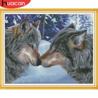 【CC】 HUACAN Embroidery Kits 14CT Wolf Cotton Thread Painting Needlework Decoration