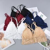 ชุดชั้นในลูกไม้ เสื้อผ้าแฟชั่นผู้หญิง เซทชุดชั้นใน Hollow lace cross strap bra