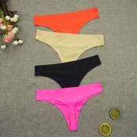 《Be love shop》3Pcs/Lots Seamless Thongs Panties Women Underwear Ice Silk Sports Intimate String Tanga Lady Underpants S-XL Six Color