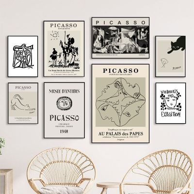 สีดำและสีขาววินเทจ Picasso บทคัดย่อนอร์ดิกโปสเตอร์ผนังศิลปะผ้าใบจิตรกรรมและภาพพิมพ์-ภาพตกแต่งสำหรับห้องนั่งเล่นตกแต่ง