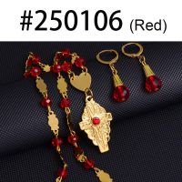 Anniyo Hawaiian Jewelry sets Cross Pendant Necklaces Earrings Colored Crystal Bead Ball Chains Guam Micronesia Chuuk #250106