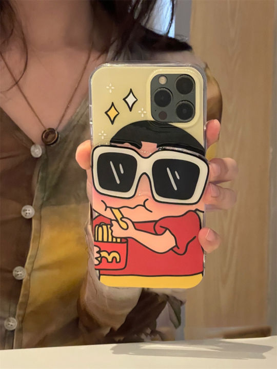 elesky-เคสลายการ์ตูนน่ารักกินเฟรนช์ฟรายส์กิน-shin-chan-เคสป้องกันขายึดโทรศัพท์มือถือเหมาะสำหรับไอโฟนโทรศัพท์มือถือโทรศัพท์ป้องกันเคสมีที่ยึด0823