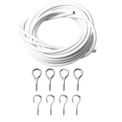 Curtain Wire and Hooks Set, 3 Meters Net Curtain Wirewith 8Pcs Screw-in Hooks for Net Curtain Rod