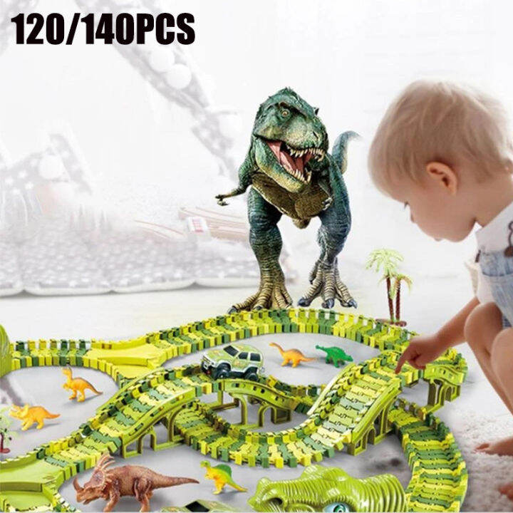 140Pcs Simulation Dinosaur Rail Train Playset Toys DIY Assembly Toy Set ...