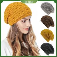 CHUAN อุปกรณ์กลางแจ้ง หมวก Unisex อบอุ่น หนา Beanies ถุง หมวกถักฤดูหนาว หมวกสกี ซับในผ้าฟลีซ