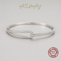 Ailmay Fashion Irregular Geometric Design Genuine 925 Sterling Silver Bracelets For Women Dazzling Clear Zircon Fine Jewelry GIF