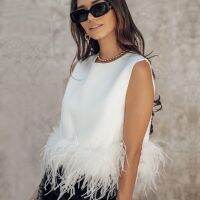 （HOT） European and W omens AliExpress International Back Sleeveless Stitching Feather Top