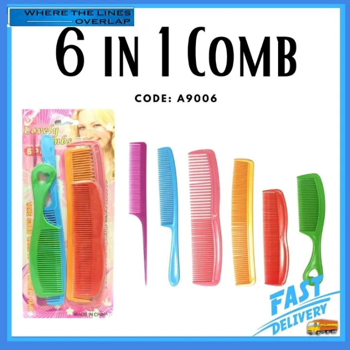 6 Pcs. Assorted Color & Design Detangling Plastic Hair Comb Lazada PH
