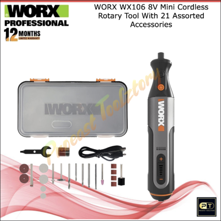 WORX WX106 8V Mini Cordless Rotary Tool With 21 Assorted Accessories VT ...