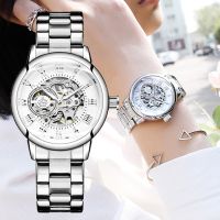 Reloj Mujer Montre Femme 699นาฬิกาข้อมือผู้หญิงสีเงิน2023,นาฬิกาสแตนเลสสายเหล็กนาฬิกาข้อมือกลไกอัตโนมัติ