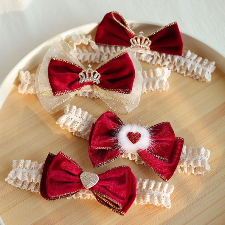 cod-new-years-red-bow-baby-headband-female-hundred-day-banquet-one-year-old-headdress-infant-princess-greetings-hair-accessories