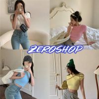 Zero shop?พร้อมส่ง? (Zero-80069) เสื้อแขนสั้นไหมพรม ทรงครอปสั้น ดีเทลขนมุ้งมิ้งน่ารัก สีพาสเทล