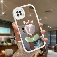 เคสกันกระแทกกล้องปลอกสำหรับ Samsung A22 5ก. ลายดอกไม้ภาพสีน้ำมันฝาหลังพื้นผิวกระจกกันกระแทก