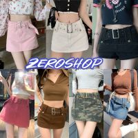 Zero shop?พร้อมส่ง? (Zero-932/9015) กระโปรงกางเกงยีส์ เอวสูง ทรงรัดรูป ดีเทลเข็มขัด Y2Kสุดๆ-NZ