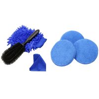 6 Pcs Car Accessories: 3 Pcs Microfiber Foam Sponge Polish Wax Applicator Pads &amp; 3 Pcs Car Wheel Cleaning Brush