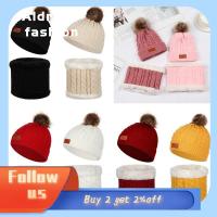 ALDRICH FASHION Fashion Fur Pom Bobble Winter Warm Knitted Neckerchief Hemming Hat Hat Scarf Set Baby Beanie Cap