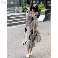 Elegant ink painting V-neck goddess fan loose slimming fashionable A- line long dress V729