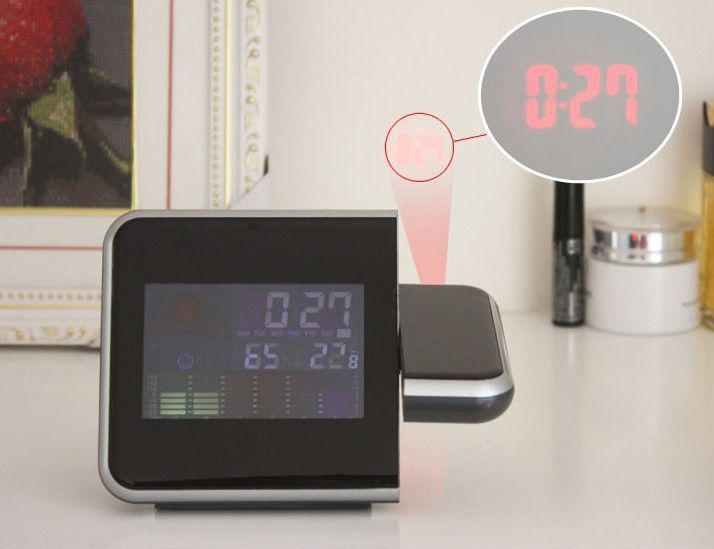 worth-buy-จอนาฬิกาเครื่องฉาย-led-สีนาฬิกาพยากรณ์อากาศขี้เกียจนาฬิกาอิเล็กทรอนิกส์ฉายปฏิทินสภาพอากาศตลอด