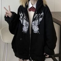 Y2K สตรีทแวร์ขนแกะ Harajuku เสื้อกีฬามีฮู้ดโค้ทพิมพ์ลายสตรีทฮิปฮอปทรงโอเวอร์ไซส์แนวย้อนยุคแนวสตรีท