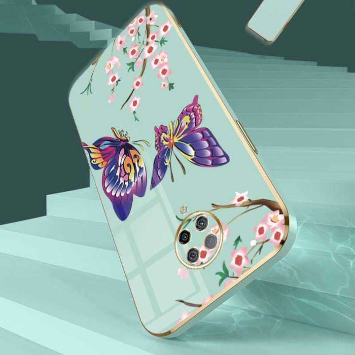 เคสสำหรับ-xiaomi-poco-f2-pro-redmi-k30-pro-ผีเสื้อที่สวยงามหรูหราพร้อมเคสป้องกันกล้องดอกไม้เคสโทรศัพท์ขอบชุบซิลิโคนนิ่มพร้อมฟรีสายคล้อง