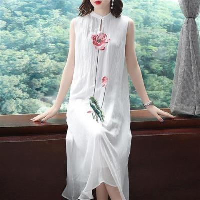 OIT864ชุดกี่เพ้าผู้หญิงสวยสง่าปักลาย,ชุดเดรสผ้าชีฟองแขนกุดสไตล์จีนรุ่นใหม่สำหรับฤดูร้อนปี2022